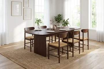 Alma spisegruppe rektangulær 220 cm valnød med 6 Malte spisestole - Valnød - Møbler - Borde - Spisebordssæt