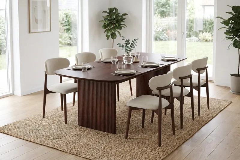 Alma spisegruppe rektangulær 220 cm valnød med 6 Molly-spisestole - Valnød - Møbler - Borde - Spisebordssæt