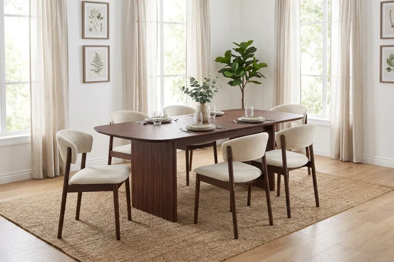 Alma spisegruppe rektangulær 220 cm valnød med 6 Nala-spisestole - Valnød - Møbler - Borde - Spisebordssæt