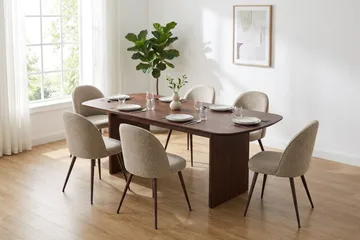 Alma spisegruppe rektangulær 220 cm valnød med 6 Nibe Plus spisebordsstole - Valnød - Møbler - Borde - Spisebordssæt