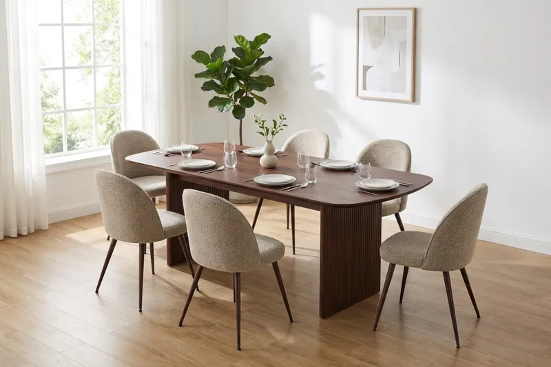 Alma spisegruppe rektangulær 220 cm valnød med 6 Nibe Plus spisebordsstole - Valnød - Møbler - Borde - Spisebordssæt