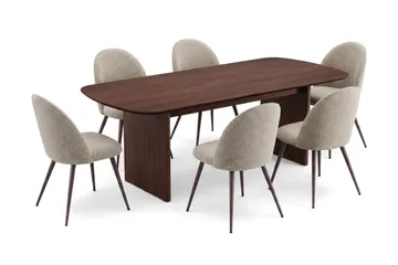Alma spisegruppe rektangulær 220 cm valnød med 6 Nibe Plus spisebordsstole - Valnød - Møbler - Borde - Spisebordssæt