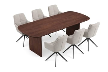 Alma spisegruppe rektangulær 220 cm valnød med 6 Torsby-spisestole - Valnød - Møbler - Borde - Spisebordssæt