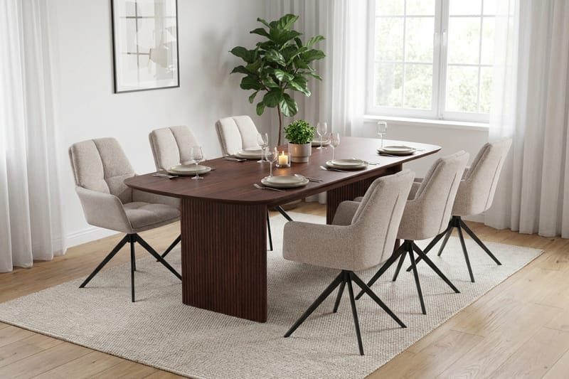 Alma spisegruppe rektangulær 220 cm valnød med 6 Torsby-spisestole - Valnød - Møbler - Borde - Spisebordssæt