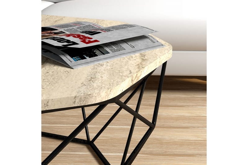 Almasi Ovalt Sofabord 90 cm i Sten med Metalstel - Beige - Møbler - Borde - Sofabord
