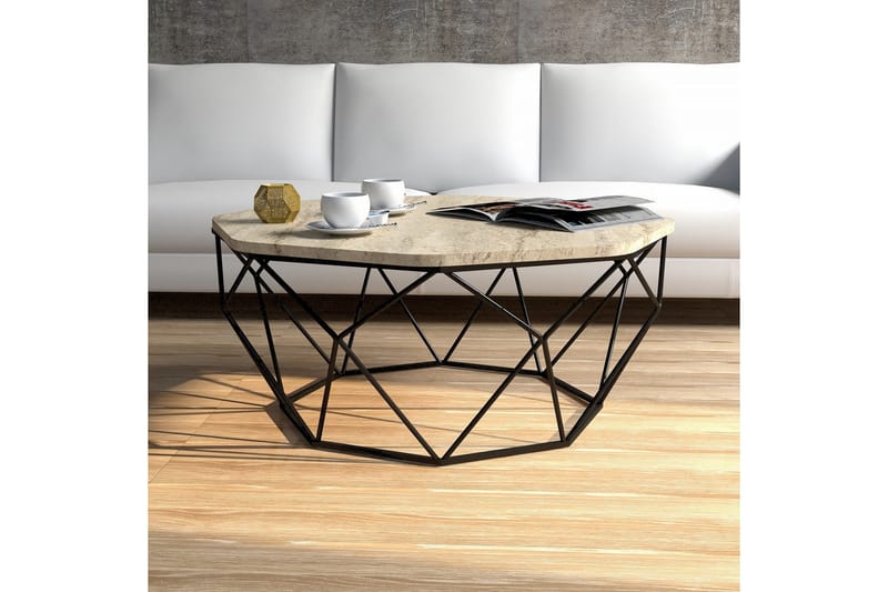 Almasi Ovalt Sofabord 90 cm i Sten med Metalstel - Beige - Møbler - Borde - Sofabord