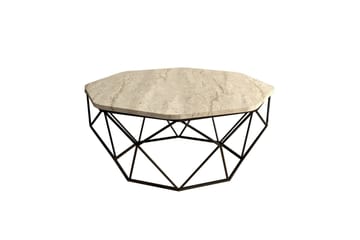 Almasi Ovalt Sofabord 90 cm i Sten med Metalstel - Beige - Møbler - Borde - Sofabord
