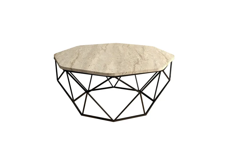 Almasi Ovalt Sofabord 90 cm i Sten med Metalstel, Beige