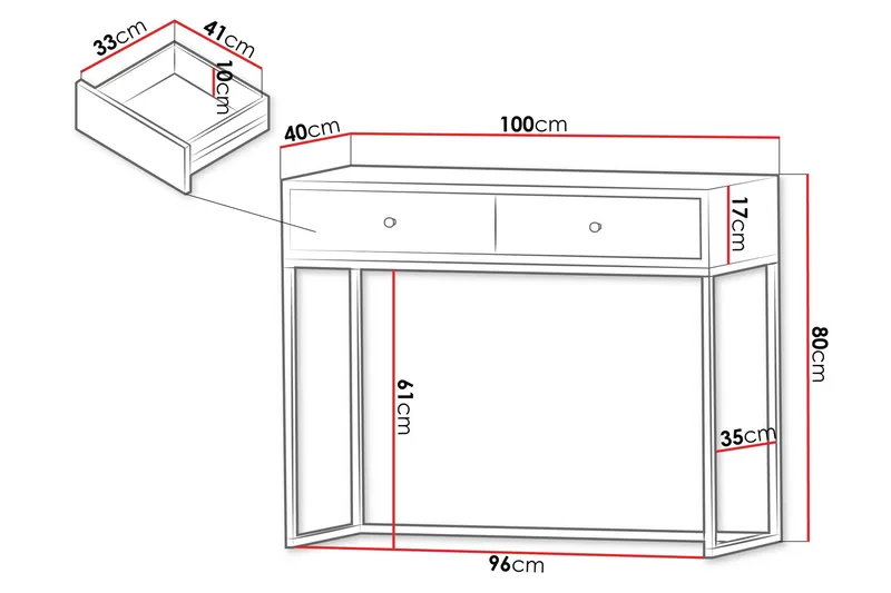 Altenau Sminkebord 100x40 cm - Hvid - Møbler - Borde - Sminkebord & konsolbord