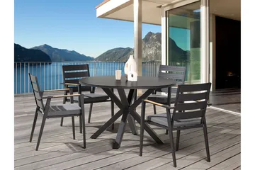 Altona Rundt Spisebord 120 cm med Glasplade, Sten- og Metaludseende - Sort - Møbler - Borde - Spisebord og køkkenbord