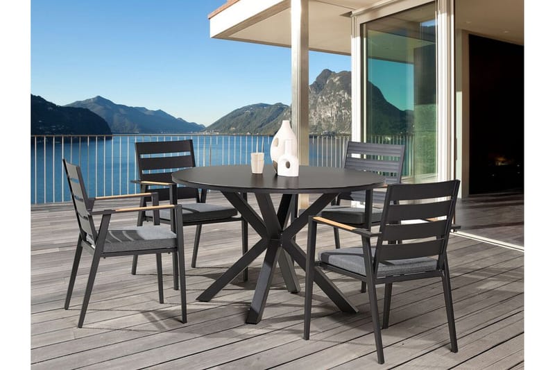 Altona Rundt Spisebord 120 cm med Glasplade, Sten- og Metaludseende - Sort - Møbler - Borde - Spisebord og køkkenbord