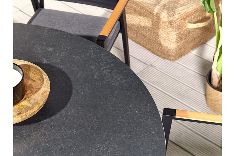 Altona Rundt Spisebord 120 cm med Glasplade, Sten- og Metaludseende - Sort - Møbler - Borde - Spisebord og køkkenbord