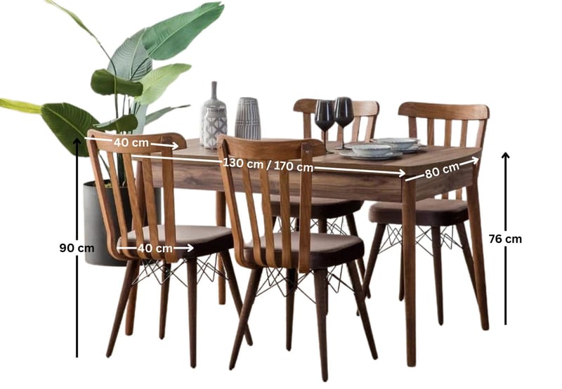 Alvryn spisegruppe bord 130 cm + 4 stole - Brun - Møbler - Borde - Spisebordssæt