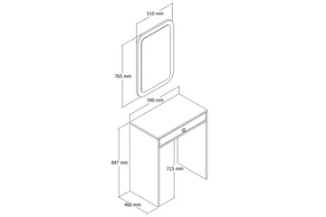 Ameias Toiletbord 70 cm - Valnød/Hvid/Marmor - Møbler - Borde - Sminkebord & konsolbord