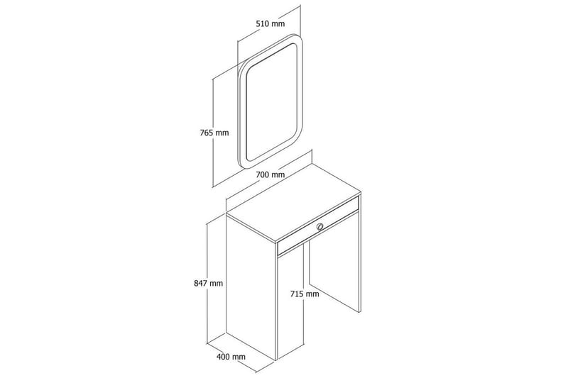 Ameias Toiletbord 70 cm - Valnød/Hvid/Marmor - Møbler - Borde - Sminkebord & konsolbord - Makeup bord med spejl