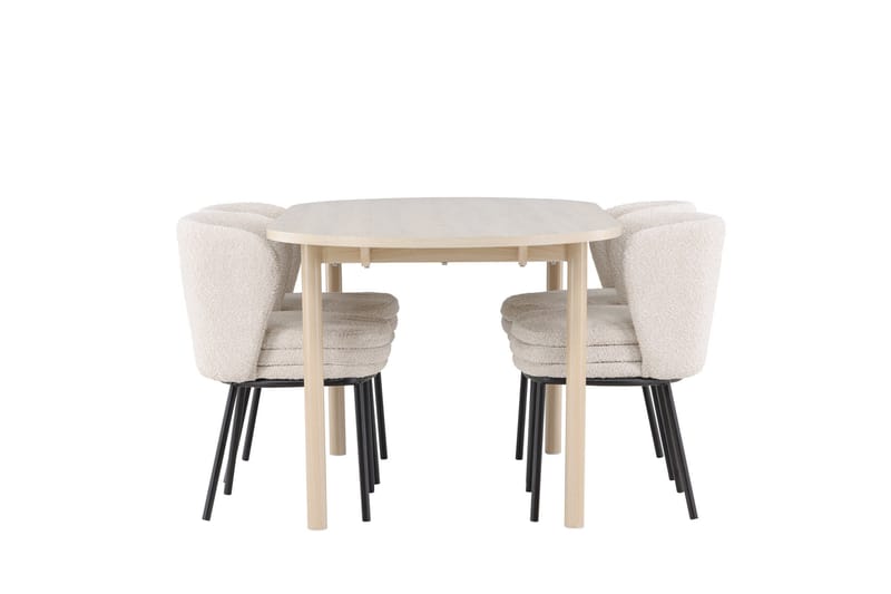 Andy Spisegruppe 180 cm Oval med 4 Agnes stole - Whitewash/Hvit - Møbler - Borde - Spisebordssæt
