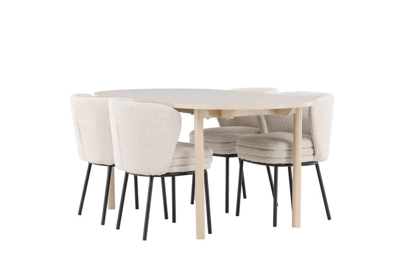 Andy Spisegruppe 180 cm Oval med 4 Agnes stole, Whitewash/Hvit