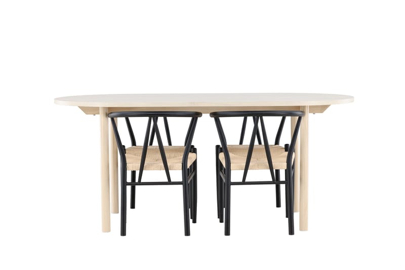 Andy Spisegruppe 180 cm Oval med 4 Alfons stole - Whitewash/Svart - Møbler - Borde - Spisebordssæt
