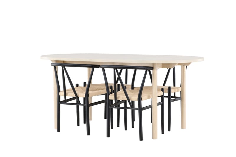 Andy Spisegruppe 180 cm Oval med 4 Alfons stole - Whitewash/Svart - Møbler - Borde - Spisebordssæt