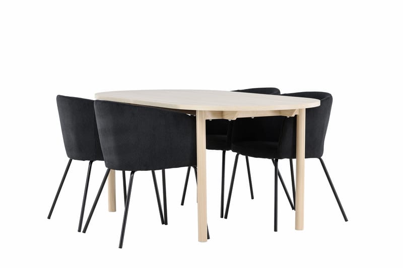 Andy Spisegruppe 180 cm Oval med 4 Berit stole, Whitewash/Svart