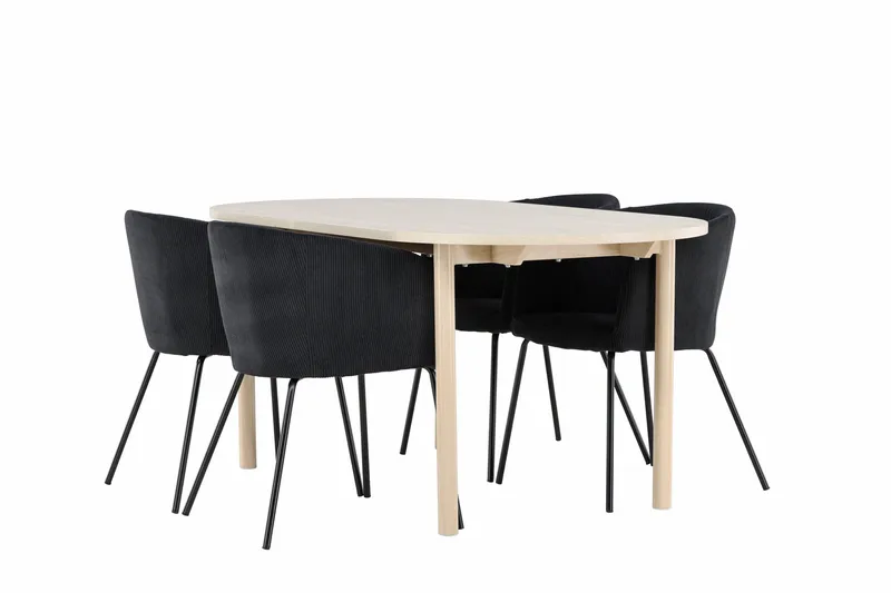 Andy Spisegruppe 180 cm Oval med 4 Berit stole, Whitewash/Svart