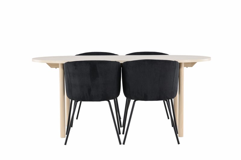 Andy Spisegruppe 180 cm Oval med 4 Berit stole - Whitewash/Svart - Møbler - Borde - Spisebordssæt