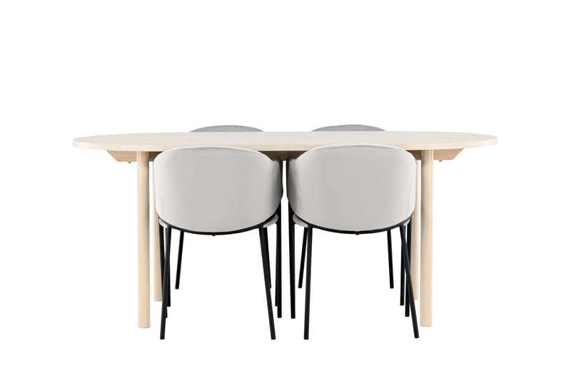 Andy Spisegruppe 180 cm Oval med 4 Evelina stole - Whitewash/Grå - Møbler - Borde - Spisebordssæt