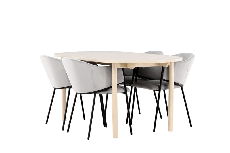 Andy Spisegruppe 180 cm Oval med 4 Evelina stole, Whitewash/Grå