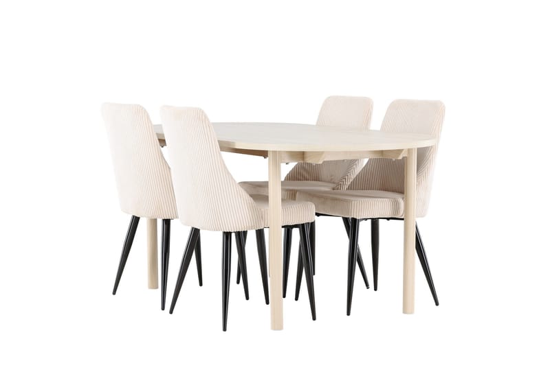 Andy Spisegruppe 180 cm Oval med 4 Leone stole, Whitewash/Beige
