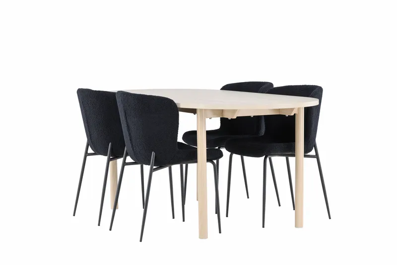 Andy Spisegruppe 180 cm Oval med 4 Modesto stole - Whitewash/Svart - Møbler - Borde - Spisebordssæt
