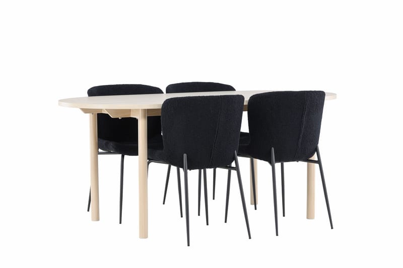 Andy Spisegruppe 180 cm Oval med 4 Modesto stole - Whitewash/Svart - Møbler - Borde - Spisebordssæt