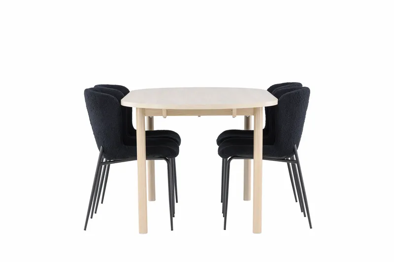 Andy Spisegruppe 180 cm Oval med 4 Modesto stole - Whitewash/Svart - Møbler - Borde - Spisebordssæt