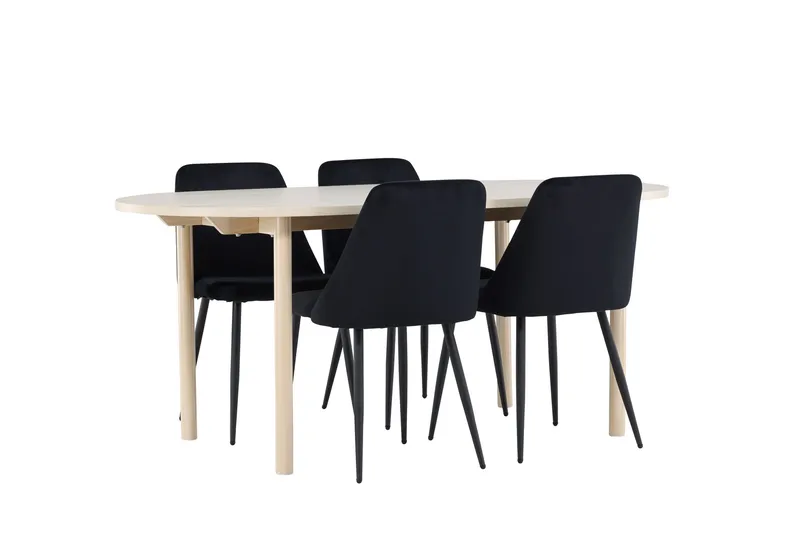 Andy Spisegruppe 180 cm Oval med 4 Night stole - Whitewash/Svart - Møbler - Borde - Spisebordssæt
