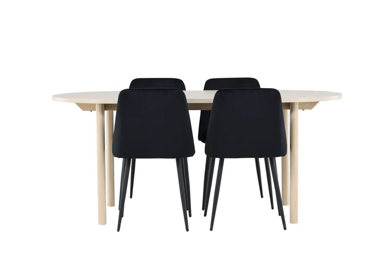 Andy Spisegruppe 180 cm Oval med 4 Night stole - Whitewash/Svart - Møbler - Borde - Spisebordssæt