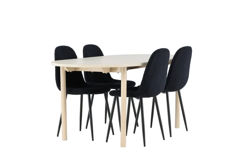 Andy Spisegruppe 180 cm Oval med 4 Polar stole - Whitewash/Svart - Møbler - Borde - Spisebordssæt
