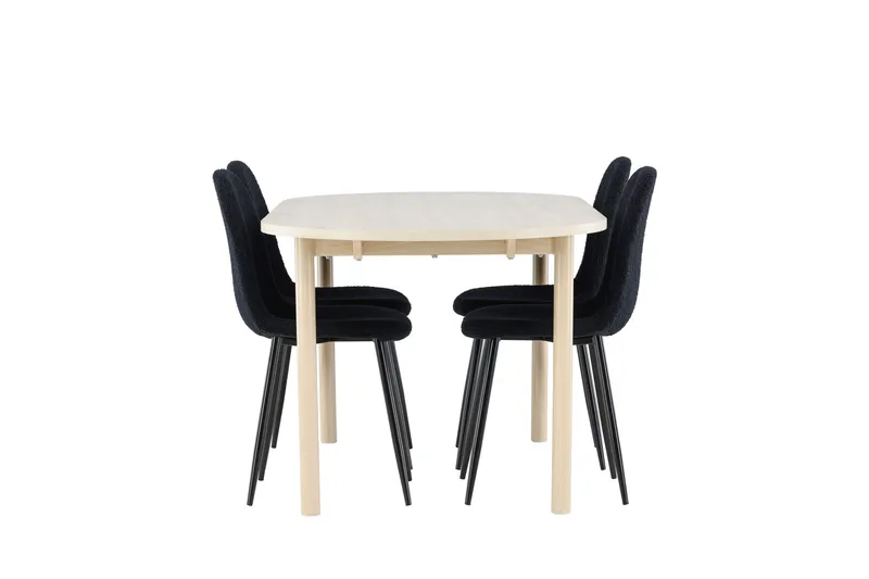 Andy Spisegruppe 180 cm Oval med 4 Polar stole - Whitewash/Svart - Møbler - Borde - Spisebordssæt