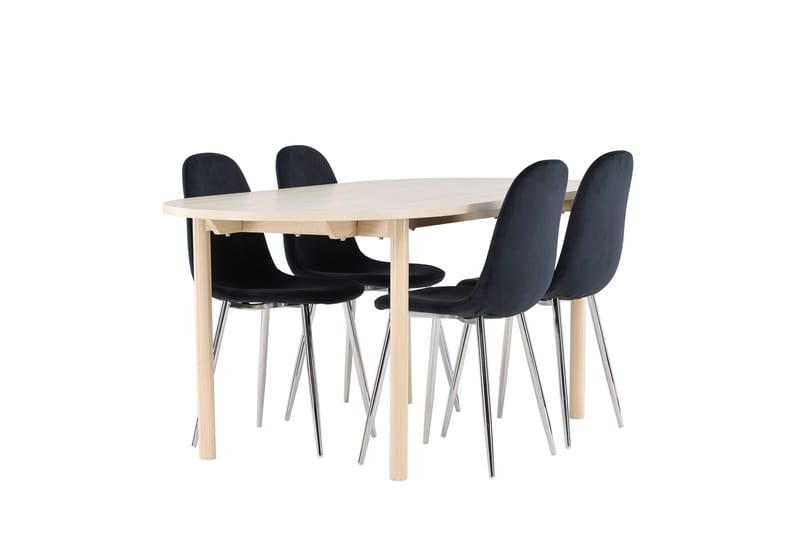 Andy Spisegruppe 180 cm Oval med 4 Polar stole - Whitewash/Svart - Møbler - Borde - Spisebordssæt