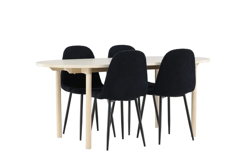 Andy Spisegruppe 180 cm Oval med 4 Polar stole - Whitewash/Svart - Møbler - Borde - Spisebordssæt