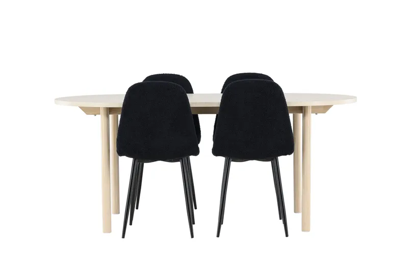 Andy Spisegruppe 180 cm Oval med 4 Polar stole - Whitewash/Svart - Møbler - Borde - Spisebordssæt