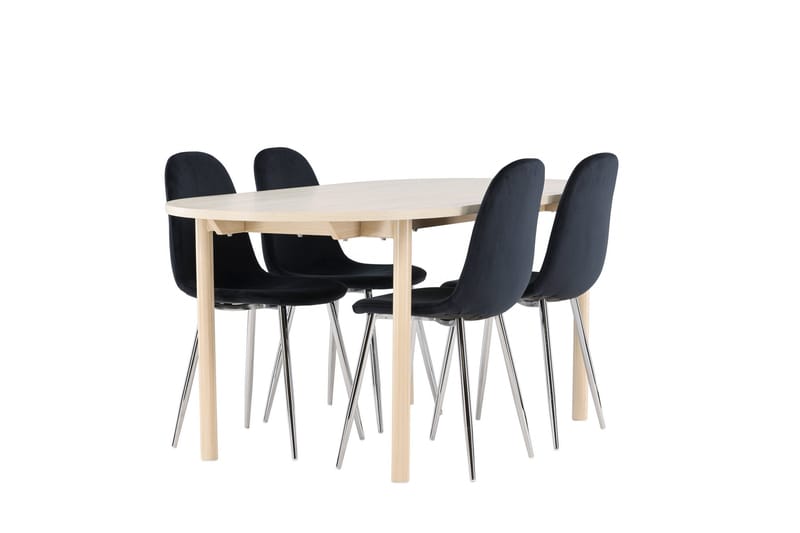 Andy Spisegruppe 180 cm Oval med 4 Polar stole - Whitewash/Svart - Møbler - Borde - Spisebordssæt