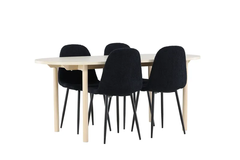 Andy Spisegruppe 180 cm Oval med 4 Polar stole - Whitewash/Svart - Møbler - Borde - Spisebordssæt