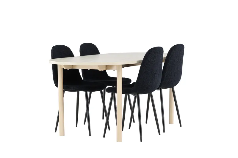 Andy Spisegruppe 180 cm Oval med 4 Polar stole - Whitewash/Svart - Møbler - Borde - Spisebordssæt