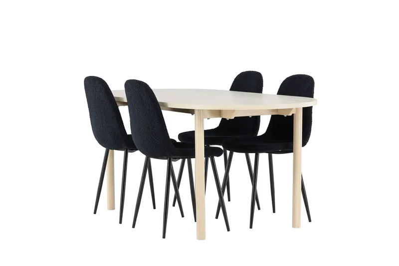 Andy Spisegruppe 180 cm Oval med 4 Polar stole, Whitewash/Svart
