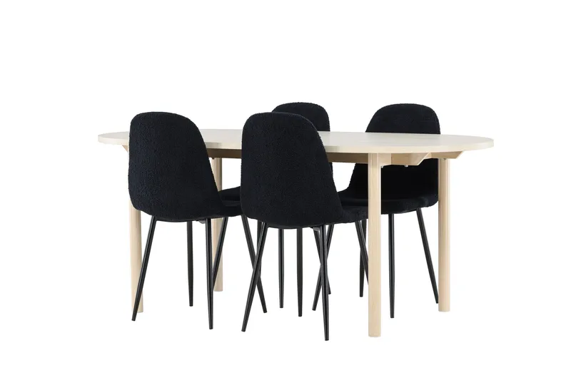 Andy Spisegruppe 180 cm Oval med 4 Polar stole - Whitewash/Svart - Møbler - Borde - Spisebordssæt