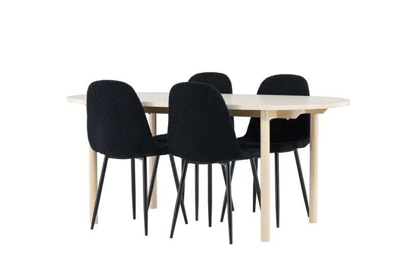 Andy Spisegruppe 180 cm Oval med 4 Polar stole - Whitewash/Svart - Møbler - Borde - Spisebordssæt