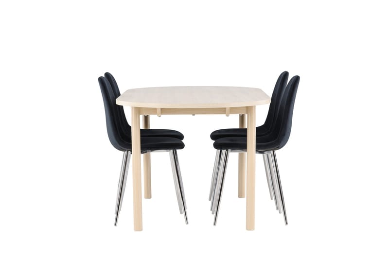 Andy Spisegruppe 180 cm Oval med 4 Polar stole - Whitewash/Svart - Møbler - Borde - Spisebordssæt