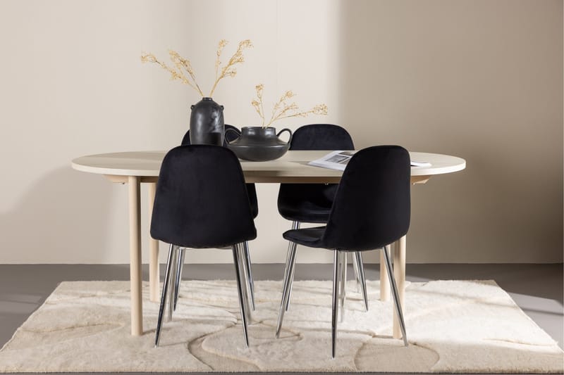 Andy Spisegruppe 180 cm Oval med 4 Polar stole - Whitewash/Svart - Møbler - Borde - Spisebordssæt