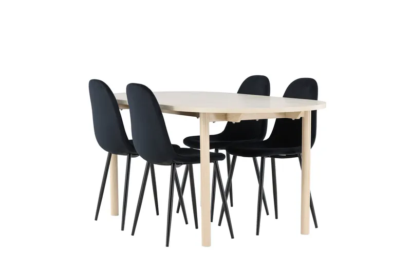 Andy Spisegruppe 180 cm Oval med 4 Polar stole, Whitewash/Svart