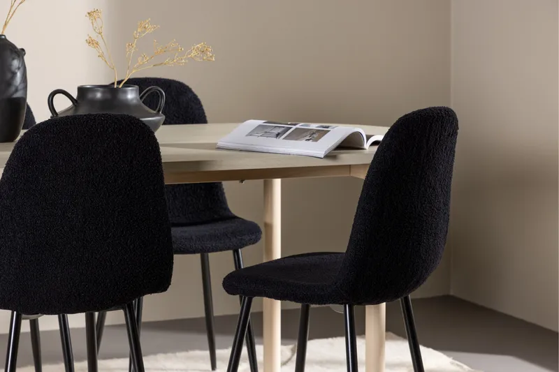 Andy Spisegruppe 180 cm Oval med 4 Polar stole - Whitewash/Svart - Møbler - Borde - Spisebordssæt