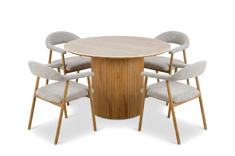 Arvo rund spisegruppe 120 cm eg med 4 Ronja spisebordsstole, Eg